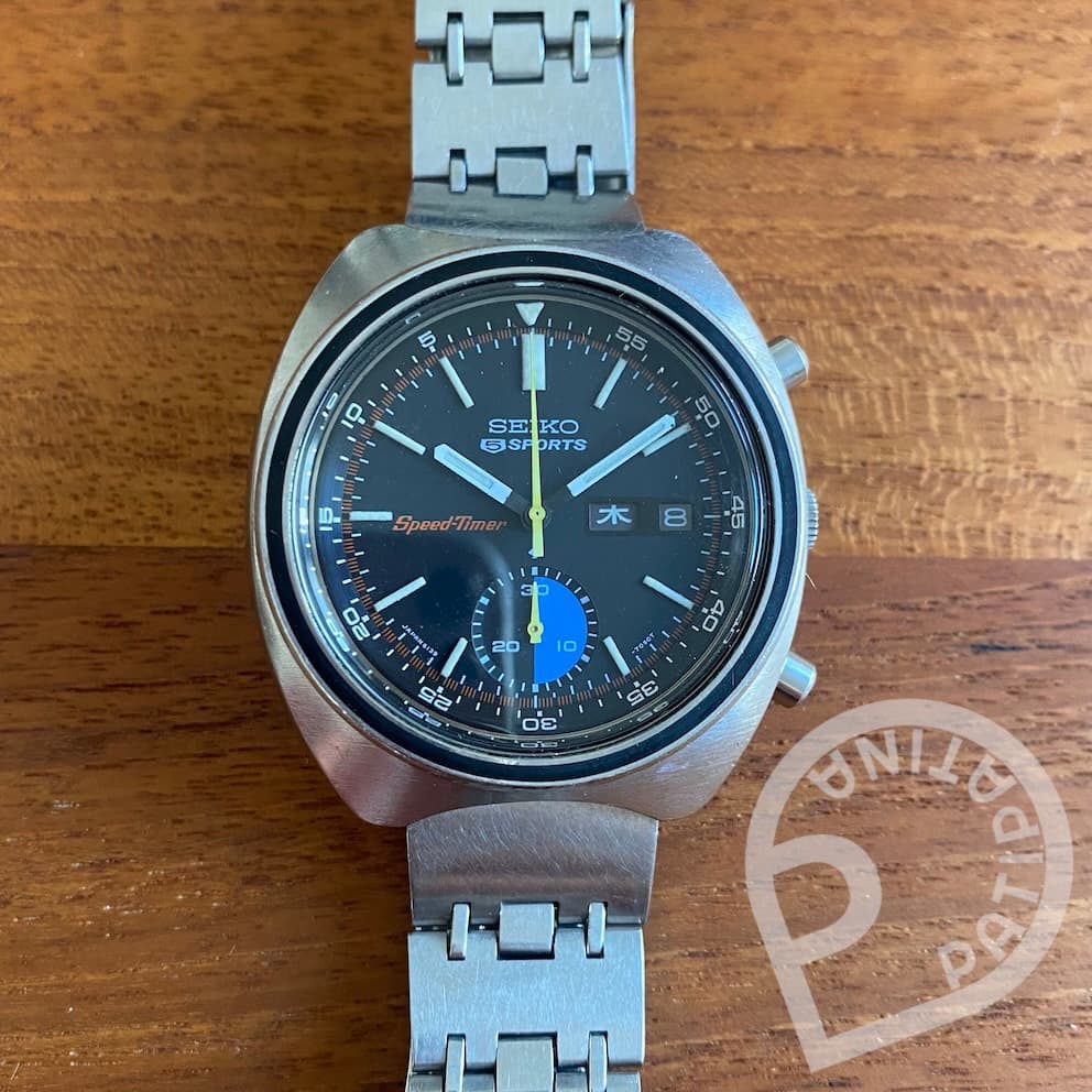 Seiko 6139-7020 (Black, Black/Blue Subdial)